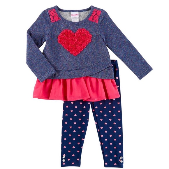 Nannette Fushia Rosette Heart Top & Navy Leggings